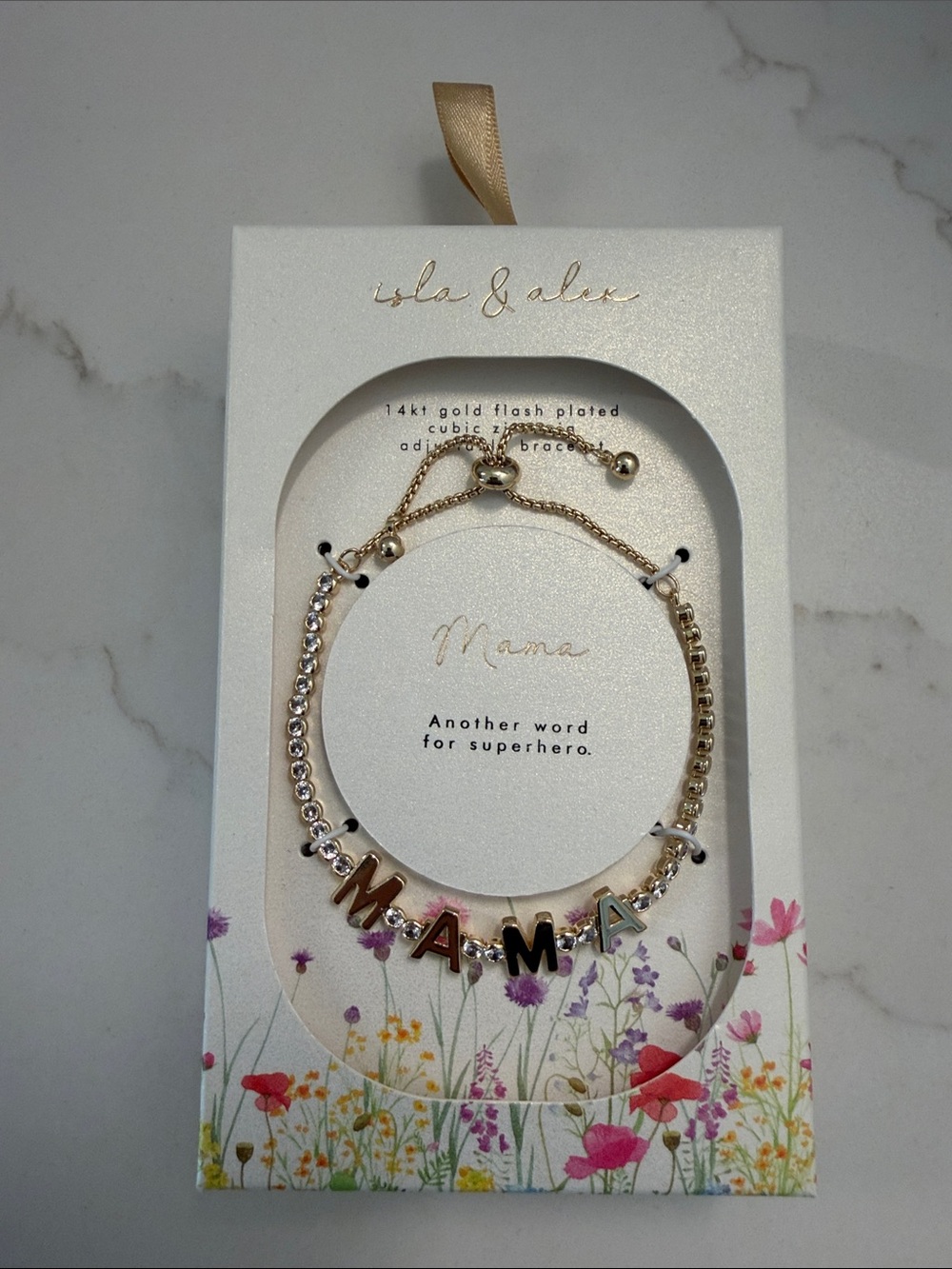 Gold 'MAMA' Letter Bracelet with Crystal Accents
